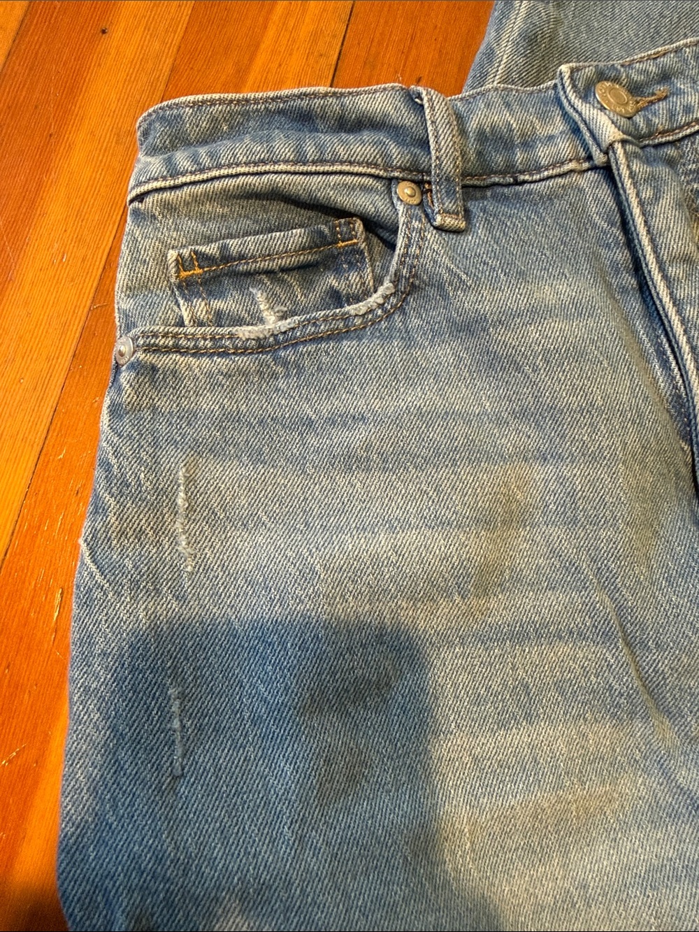 LOFT Light Blue Straight-Leg Jeans with Frayed Hem - Picture 5 of 6